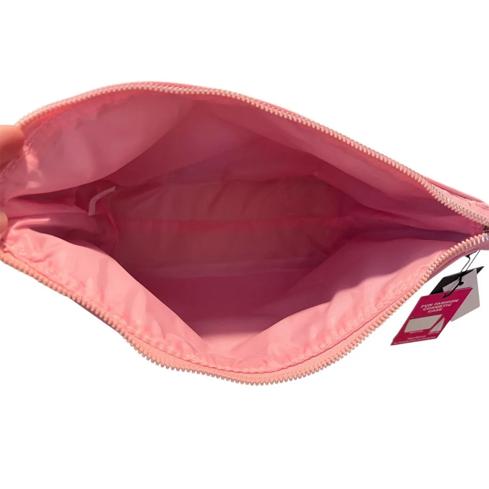 Ed Hardy Pink Cosmetic Bag Tattoo Hearts Love Graphic Zip Pouch‎ NEW